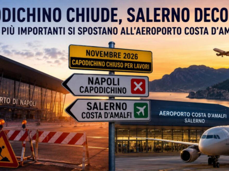 Napoli si ferma per un mese, Salerno si prepara al decollo: dal 1° al 30 novembre l’aeroporto di Napoli Capodichino chiuderà completamente per consentire i lavori di rifacimento della pista.