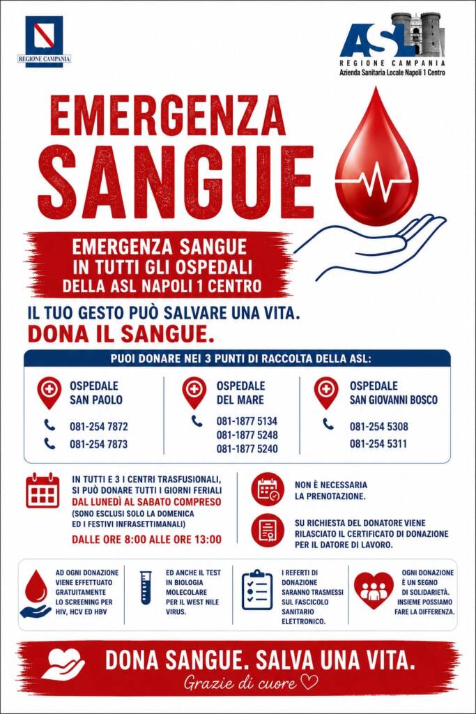 È emergenza sangue negli ospedali di Napoli: appello alla donazione